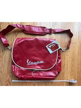 Vespa Red Metallic Crossbody Messenger Shoulder Bag With Tags